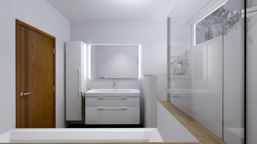 Bielo-drevená nadčasová kúpeľňa