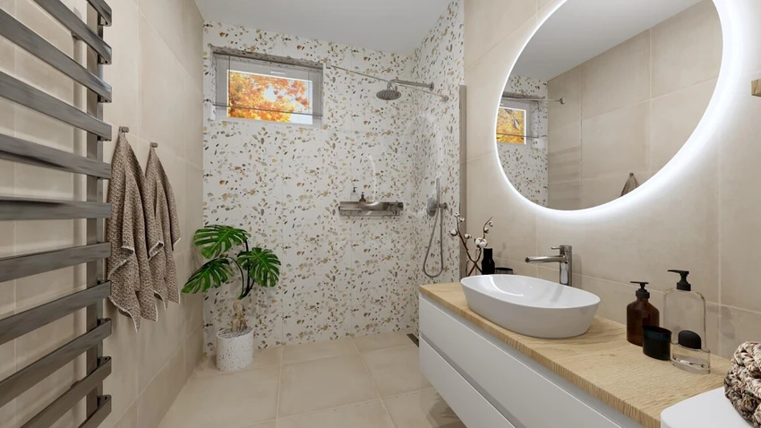 Béžová vzorovaná kúpeľňa