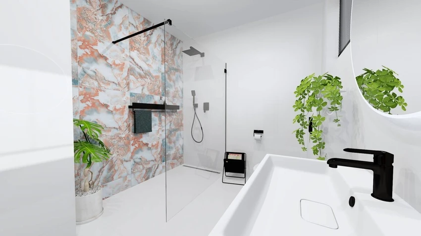 Biela moderná kúpeľňa s imitáciou mramoru