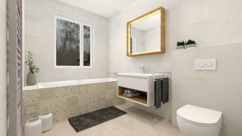 Moderná béžovo-sivá kúpeľňa