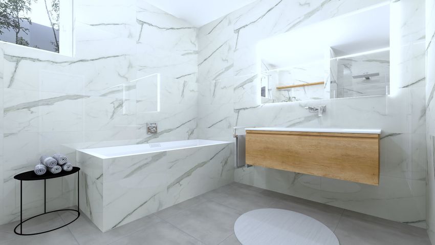Sivo-biela mramorová kúpeľňa