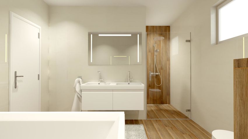 Pekná kúpeľňa v imitácií dreva