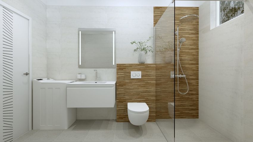 Sivo-hnedá betónová kúpeľňa