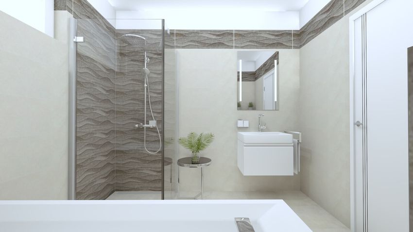 Sivá kúpeľňa so sprchovým kútom