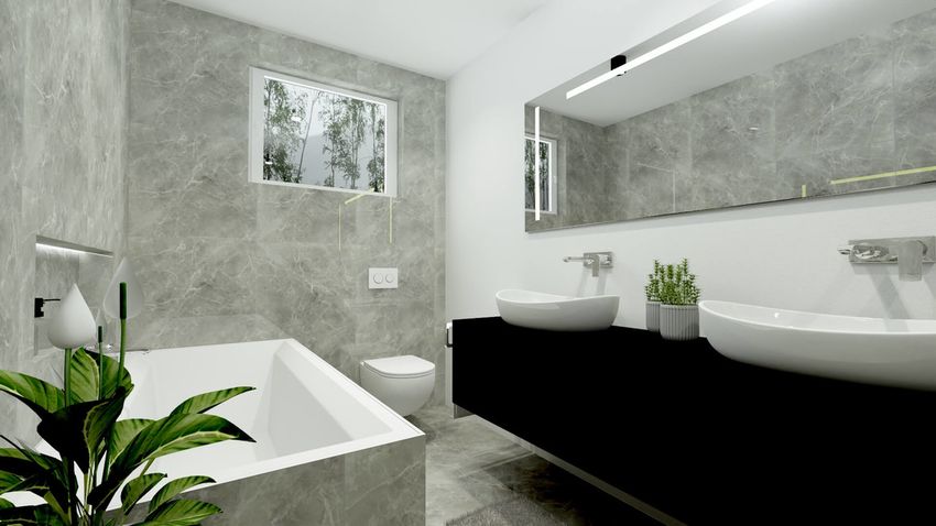 Sivo-biela luxusná kúpeľňa