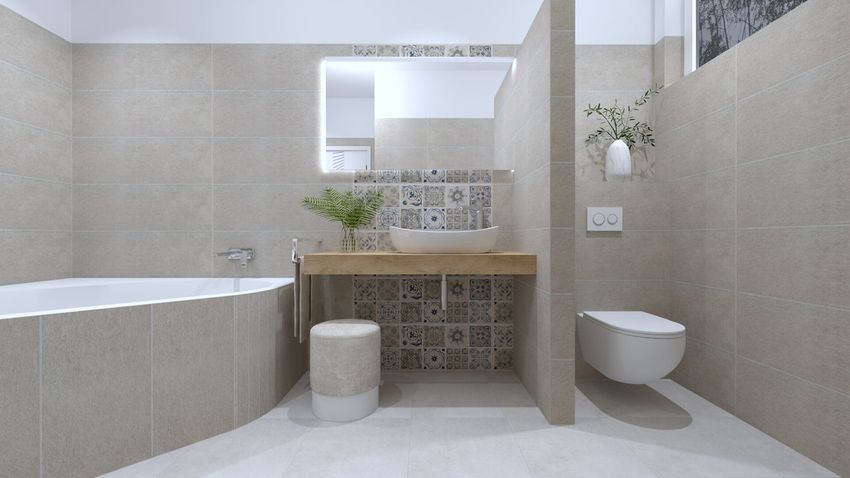 Sivá kúpeľňa s jemným vzorom