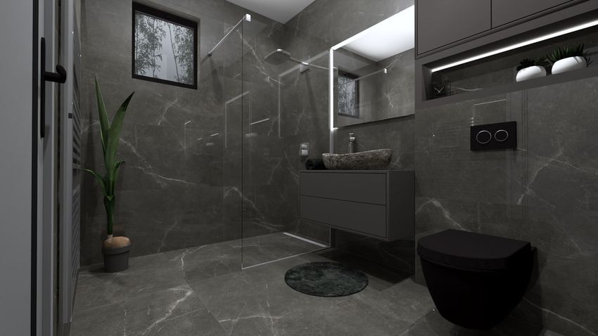 Tmavá elegantná kúpeľňa