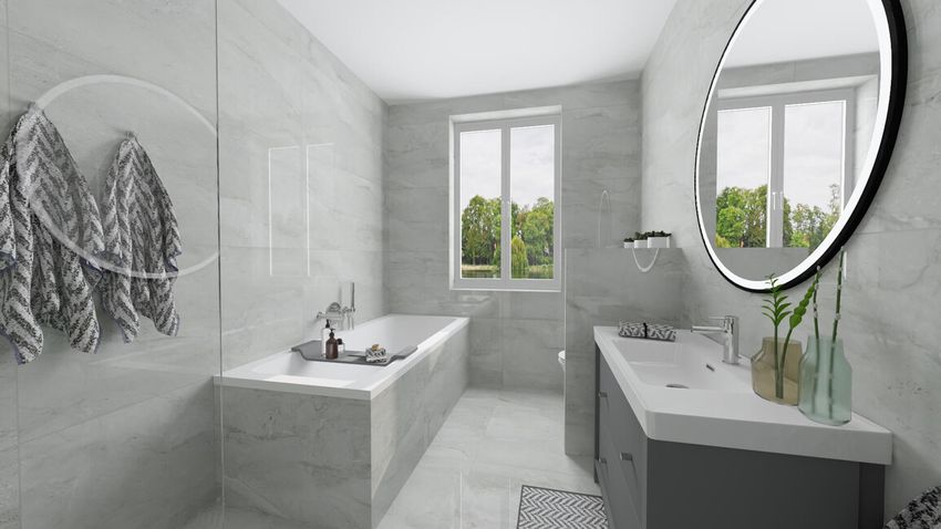 Sivá minimalistická moderná kúpeľňa