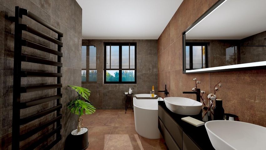 Štýlová luxusná kúpeľňa s imitáciou kovu