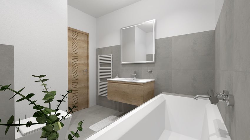 Sivá kúpeľňa s imitáciou betónu